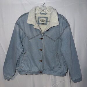 Classic Light Blue Denim Jacket with Sherpa Collar